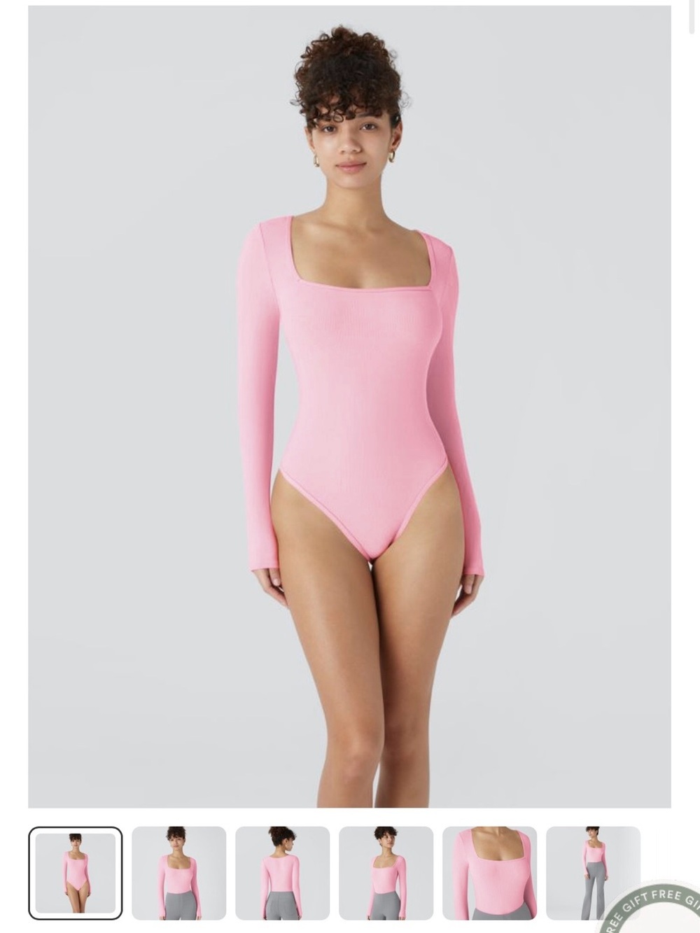 Pink Long-Sleeve Square Neck Bodysuit